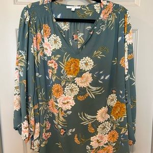 Teal floral blouse - 2X